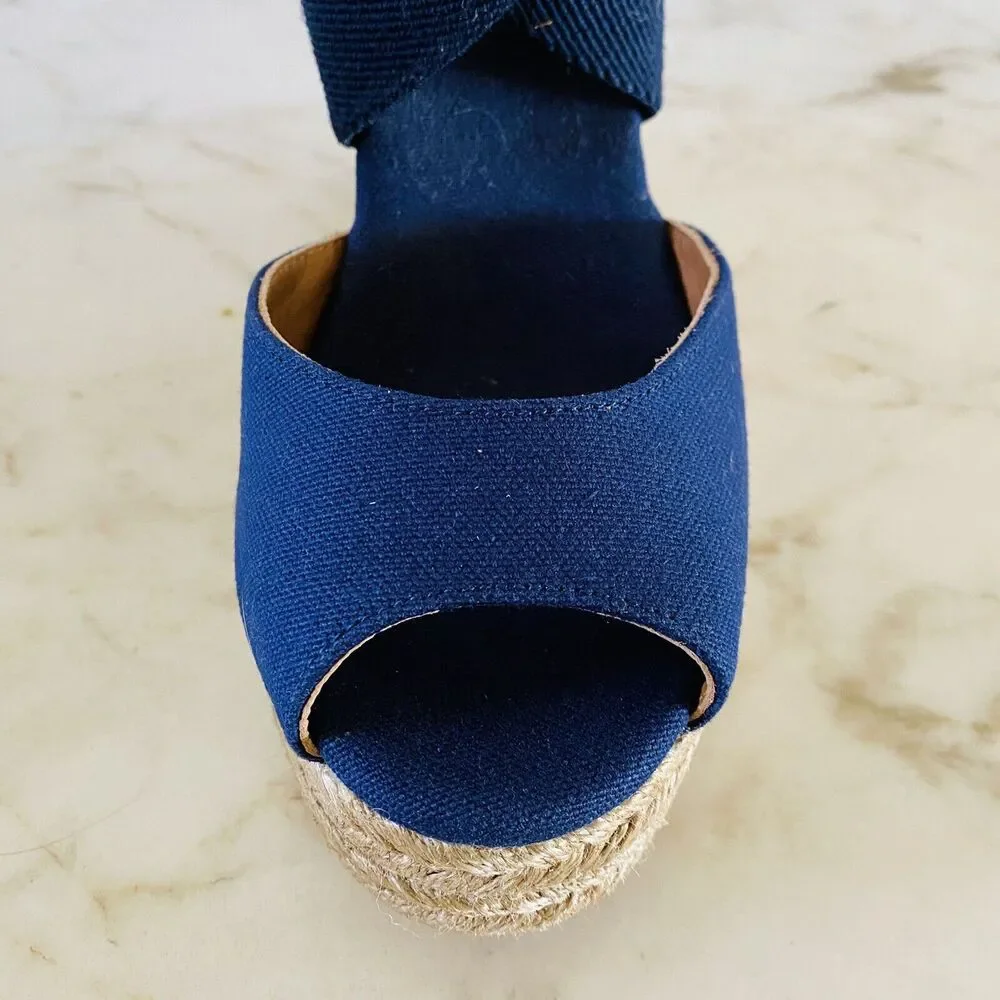 TORY BURCH Solid Denim Blue Espadrille Wedge Platform Sandal - US 7.5
